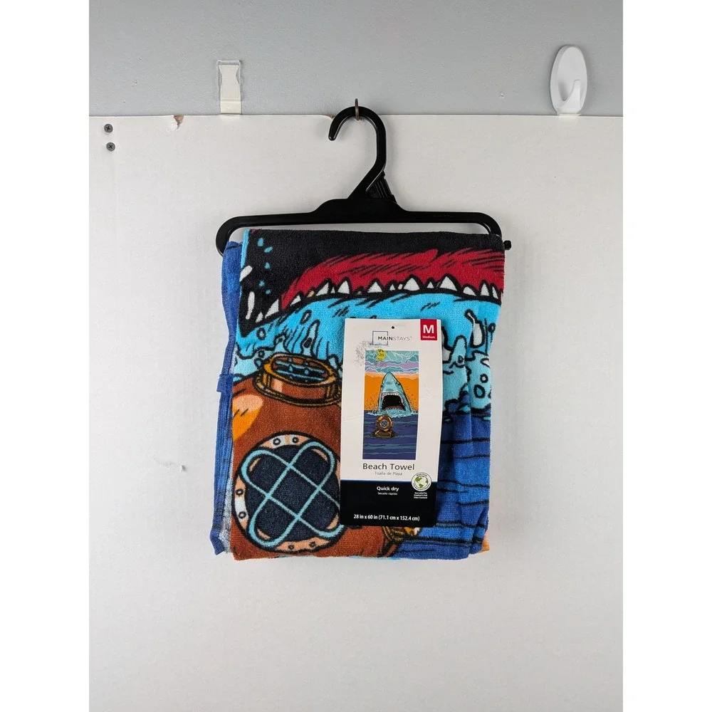 Mainstays Shark and Deep Sea Diver Quick Dry Beach Towel Blue 28x60 NEW